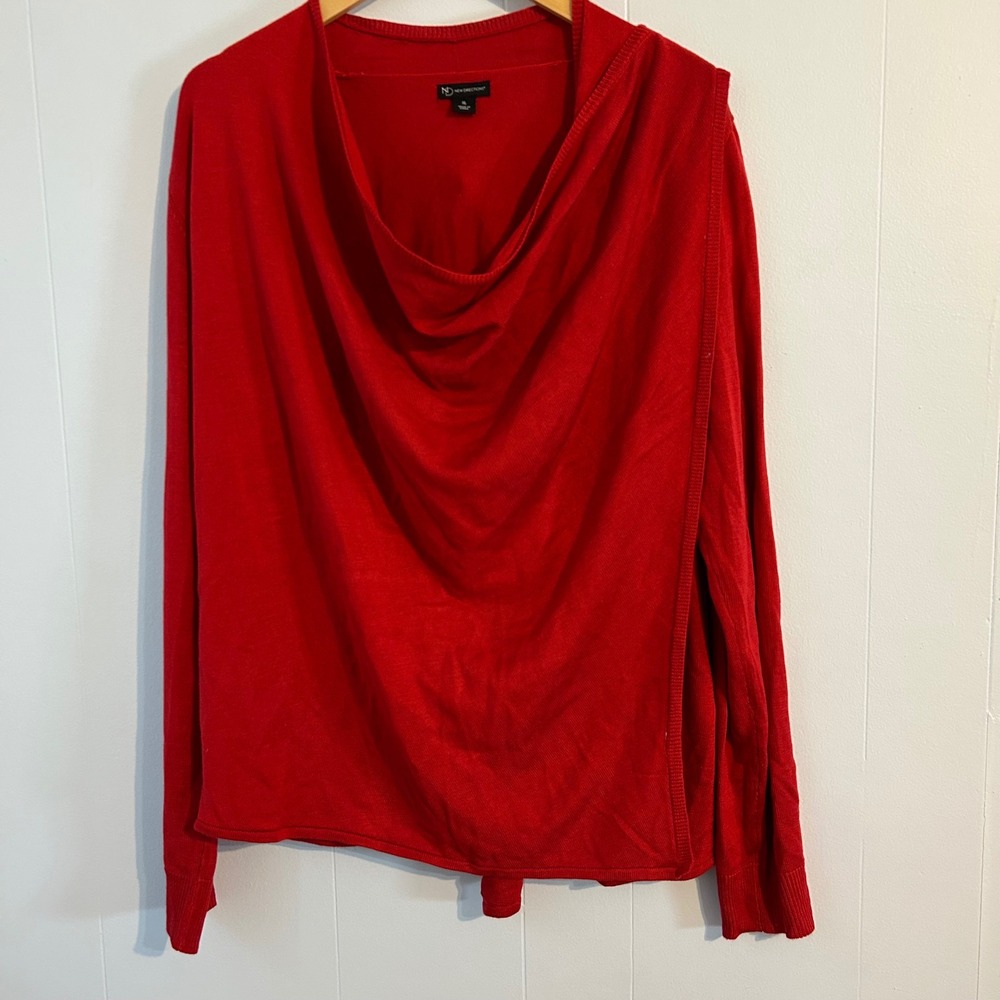 New Directions Red Long Sleeve Cowl Neck‎ Wrap Cardigan Sweater XL
